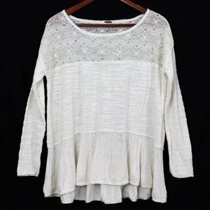 Free People | White Seashell Knit Long Peplum Top